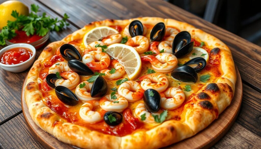 homemade seafood pizza