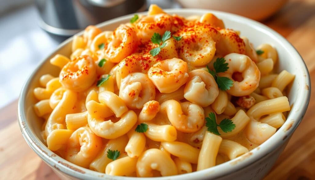 creamy seafood mac and cheese