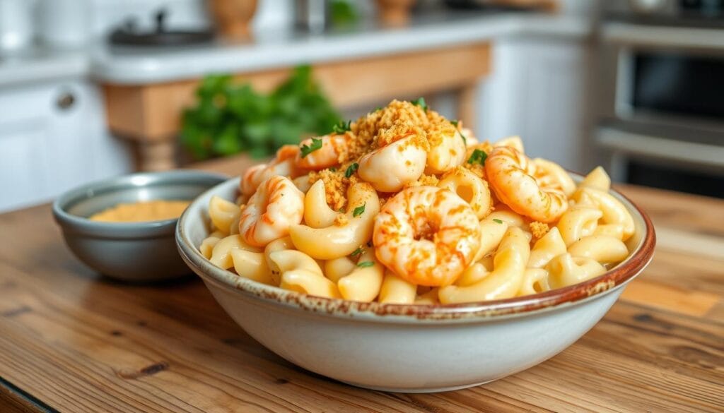 creamy seafood mac and cheese